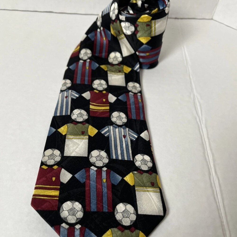 ROFFE Men’s 100% Silk Black Soccer Football Tie – Novelty Sports Necktie